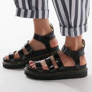 Dr. Martens Blaire Patent Leather Sandals with Saw Tooth Sole